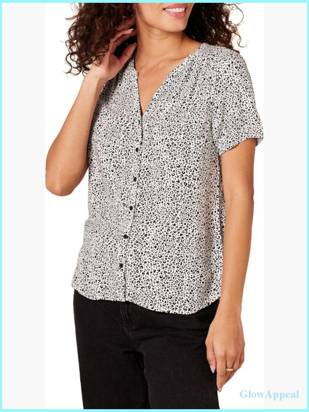 Relaxed Fit V-Neck Short-Sleeve Blouse, Business Casual Top